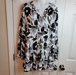 Denim & Co. Printed Long Sleeve Tunic‎ Blouse Top 1X